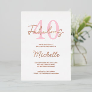 Invitación Con Relieve Metalizado Fiesta de cumpleaños moderna de 40 y fabulosa