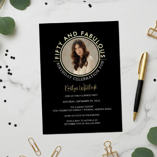 Invitación Con Relieve Metalizado Fiesta de cumpleaños moderna elegante 50 y fabulos