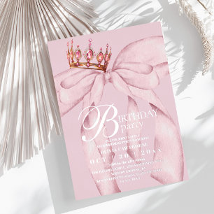 Invitación Con Relieve Metalizado Fiesta de cumpleaños moderna y trendy con lazo ro