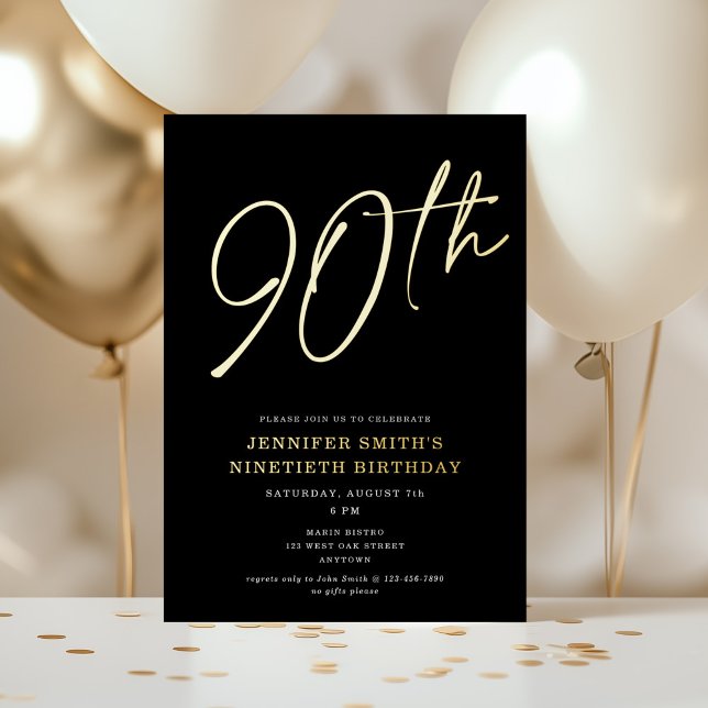 Invitación Con Relieve Metalizado Fiesta de cumpleaños noventa script chic moderno (Subido por el creador)