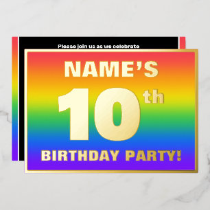 Invitación Con Relieve Metalizado Fiesta de cumpleaños número 10: divertido patrón d