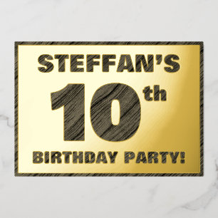Invitación Con Relieve Metalizado Fiesta de cumpleaños número 10 — Texto en relieve 