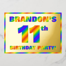 Invitación Con Relieve Metalizado Fiesta de cumpleaños número 11 — Divertido, Espect