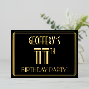 Invitación Con Relieve Metalizado Fiesta de cumpleaños número 11 — Estilo Art Deco “