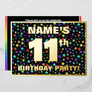 Invitación Con Relieve Metalizado Fiesta de cumpleaños número 11 — Patrón de estrell