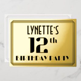 Invitación Con Relieve Metalizado Fiesta de cumpleaños número 12: Aspecto Art Deco “
