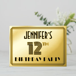 Invitación Con Relieve Metalizado Fiesta de cumpleaños número 12 — Estilo Art Deco “
