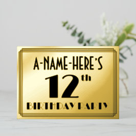 Invitación Con Relieve Metalizado Fiesta de cumpleaños número 12 — Estilo Art Deco “