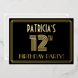 Invitación Con Relieve Metalizado Fiesta de cumpleaños número 12 — Estilo Art Deco “