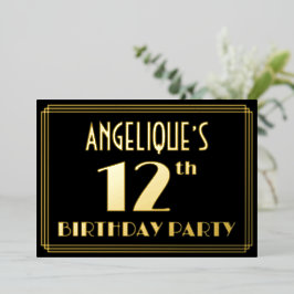 Invitación Con Relieve Metalizado Fiesta de cumpleaños número 12: Look Art Déco “12”