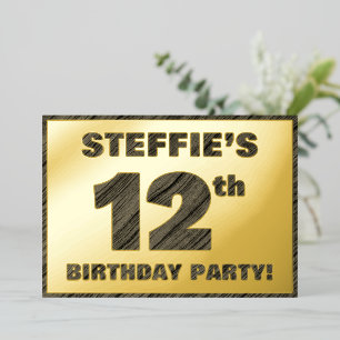 Invitación Con Relieve Metalizado Fiesta de cumpleaños número 12 — Texto con veta de