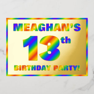 Invitación Con Relieve Metalizado Fiesta de cumpleaños número 13 — Divertido “13” co