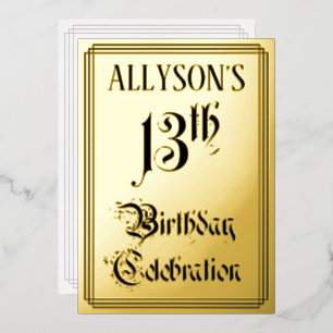 Invitación Con Relieve Metalizado Fiesta de cumpleaños número 13 — Letra elegante +