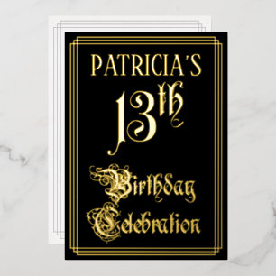 Invitación Con Relieve Metalizado Fiesta de cumpleaños número 13 — Letra manuscrita