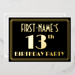 Invitación Con Relieve Metalizado Fiesta de cumpleaños número 13: Look Art Déco “13”