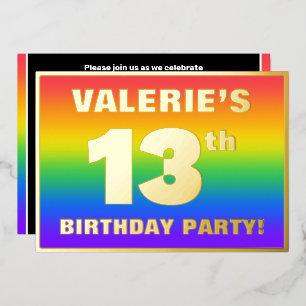 Invitación Con Relieve Metalizado Fiesta de cumpleaños número 13: Patrón de arcoíris