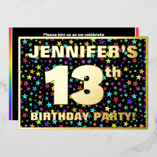 Invitación Con Relieve Metalizado Fiesta de cumpleaños número 13 — Patrón de estrell