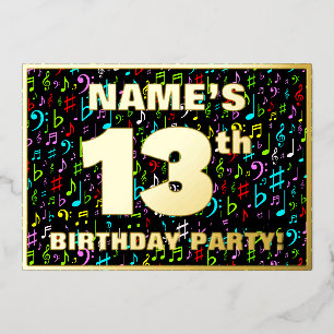 Invitación Con Relieve Metalizado Fiesta de cumpleaños número 13 — Símbolos musicale