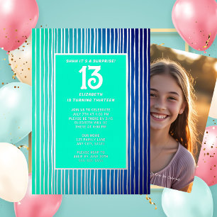 Invitación Con Relieve Metalizado Fiesta de cumpleaños número 13 sorpresa azul brill