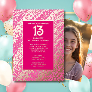 Invitación Con Relieve Metalizado Fiesta de cumpleaños número 13 sorpresa rosa calie
