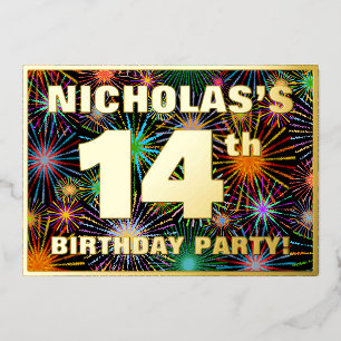 Invitación Con Relieve Metalizado Fiesta de cumpleaños número 14 — Fuegos artificial