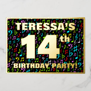 Invitación Con Relieve Metalizado Fiesta de cumpleaños número 14 — Símbolos de músic