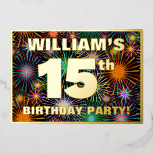 Invitación Con Relieve Metalizado Fiesta de cumpleaños número 15 — Fuegos artificial