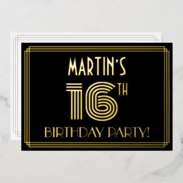 Invitación Con Relieve Metalizado Fiesta de cumpleaños número 16 — Estilo Art Déco “