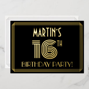 Invitación Con Relieve Metalizado Fiesta de cumpleaños número 16 — Estilo Art Déco “