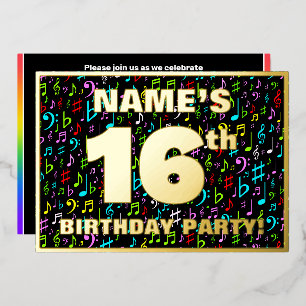 Invitación Con Relieve Metalizado Fiesta de cumpleaños número 16 — Símbolos musicale