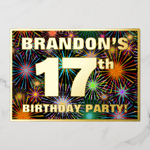 Invitación Con Relieve Metalizado Fiesta de cumpleaños número 17 — Fuegos artificial