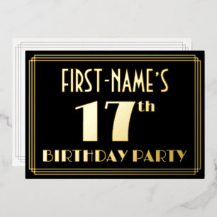 Invitación Con Relieve Metalizado Fiesta de cumpleaños número 17: Look Art Déco “17”