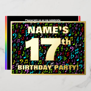 Invitación Con Relieve Metalizado Fiesta de cumpleaños número 17 — Símbolos de músic