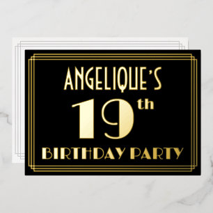 Invitación Con Relieve Metalizado Fiesta de cumpleaños número 19: Look Art Déco “19”