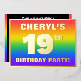 Invitación Con Relieve Metalizado Fiesta de cumpleaños número 19: Patrón divertido y