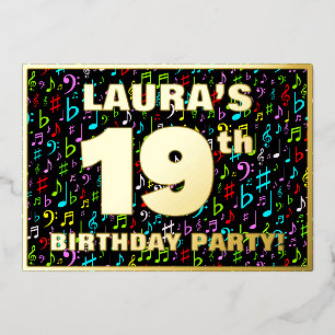 Invitación Con Relieve Metalizado Fiesta de cumpleaños número 19 — Símbolos de músic
