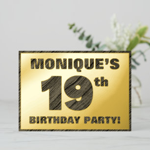 Invitación Con Relieve Metalizado Fiesta de cumpleaños número 19 — Texto en relieve