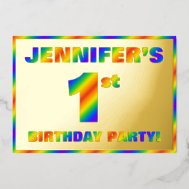 Invitación Con Relieve Metalizado Fiesta de cumpleaños número 1 — Divertido “1” con 
