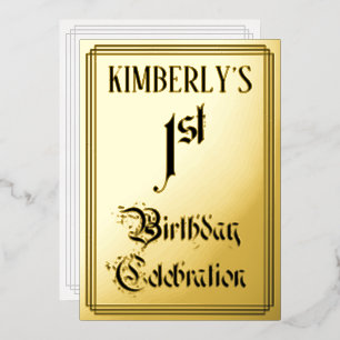 Invitación Con Relieve Metalizado Fiesta de cumpleaños número 1 — Letra elegante + n
