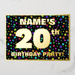 Invitación Con Relieve Metalizado Fiesta de cumpleaños número 20 — Patrón de estrell