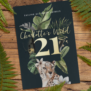 Invitación Con Relieve Metalizado Fiesta de cumpleaños número 21 del salvaje leopard