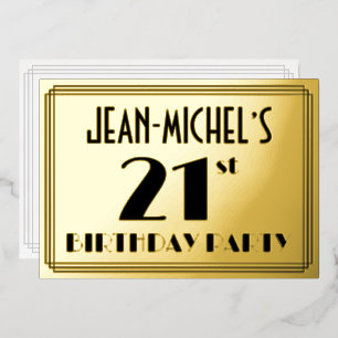 Invitación Con Relieve Metalizado Fiesta de cumpleaños número 21 — Look Art Déco “21