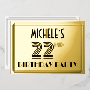 Invitación Con Relieve Metalizado Fiesta de cumpleaños número 22 — Estilo Art Déco “