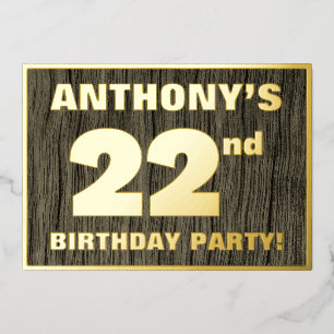 Invitación Con Relieve Metalizado Fiesta de cumpleaños número 22: Patrón de grano de