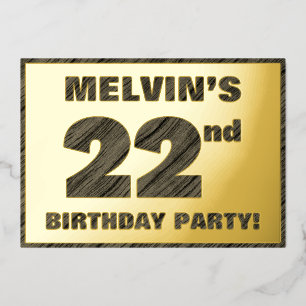 Invitación Con Relieve Metalizado Fiesta de cumpleaños número 22 — Texto con veta de