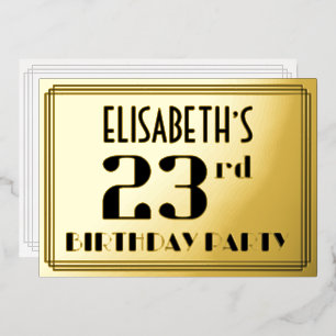 Invitación Con Relieve Metalizado Fiesta de cumpleaños número 23: Aspecto Art Deco “