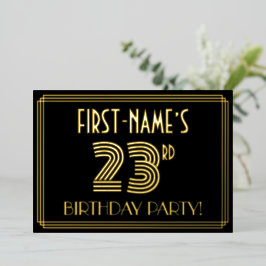 Invitación Con Relieve Metalizado Fiesta de cumpleaños número 23 — Estilo Art Déco “