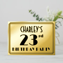 Invitación Con Relieve Metalizado Fiesta de cumpleaños número 23 — Look Art Déco “23