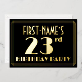 Invitación Con Relieve Metalizado Fiesta de cumpleaños número 23: Look Art Déco “23”