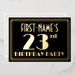 Invitación Con Relieve Metalizado Fiesta de cumpleaños número 23: Look Art Déco “23”